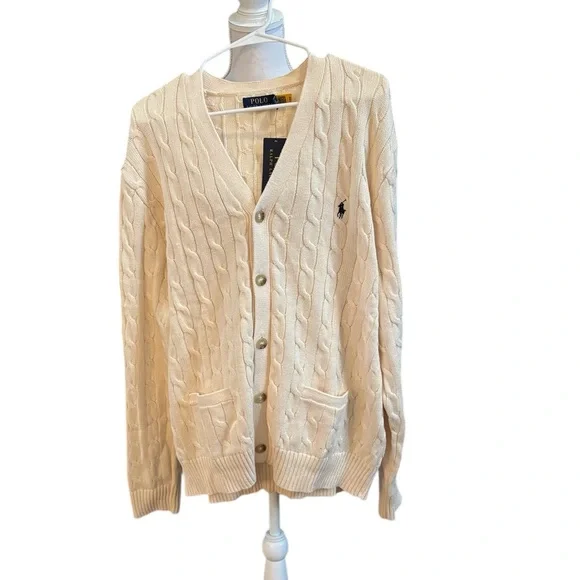 Polo by Ralph Lauren Andover Cream Cable Knit Cardigan Sweater Size XXL. NWT.